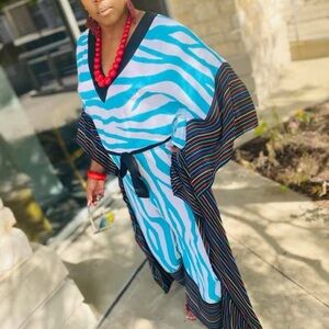 Ashley Stewart Blue and Black Wide Leg Jumpsuit